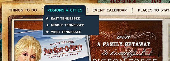 Tennessee Vacation navigation menu screen shot.