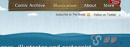 Brad Colbow navigation menu screen shot.